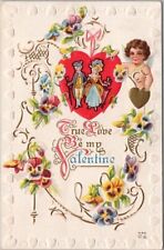Vintage 1914 VALENTINE'S DAY Postcard Tiny Colonial Couple / Cupid - NASH #V-50 picture