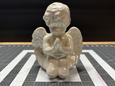 6.5” Iridescent Kneeling Angel Figurine Ceramic Signed By Artist picture