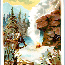 c1890s Nice Litho Artwork of Camp Fire in Winter Trade Card Snow Mountain C35 picture