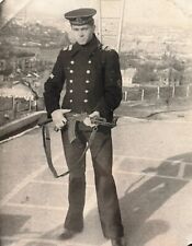 1970s Handsome Man Sailor Navy Uniform Weapon in Hand Military Vintage Photo picture