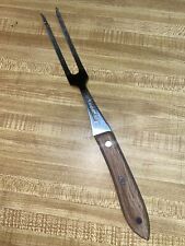 Vintage Interpur Japan Meat Carving Fork Stainless Steel Wood Handle 12”  picture