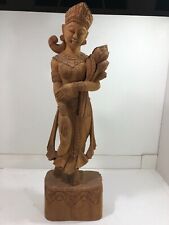 Large Vintage Thai hand craved solid wood figurine traditional clothing 25.5