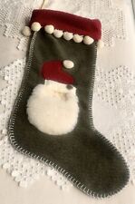 WOOF AND POOF VTG 2000 CHRISTMAS STOCKING SANTA FLEECE BEARD BLANKET STITCH~RARE picture