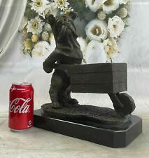 AUSTRIAN BRONZE STANDING BULLDOG PUSHING WAGON BY WILLIAMS MASTERPIECE picture