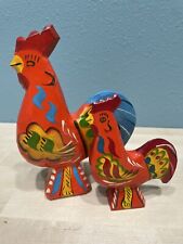 Swedish VTG Alta Dalahemslojd Set of 2 Roosters Hand Carved Painted with Label picture