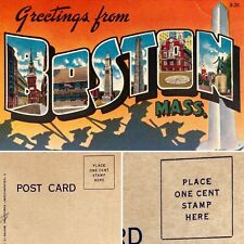 Postcard MA Large Letter Greetings from Boston Massachusetts Soldiers Marching picture