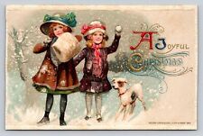 1912 Schmucker Winsch Christmas PC Children Girls Dog Jack Russell Snowballs picture