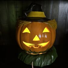 Vintage Jack O Lantern Ceramic Pumpkin W/ Base Lighted Plug In Halloween picture