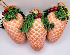 Vintage Rustic Christmas Pottery Terracotta Clay Pinecone Ornaments Set of 3 picture