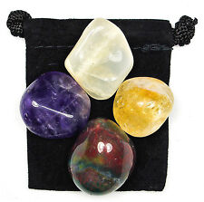 PSYCHIC INTUITION Tumbled Crystal Healing Set = 4 Stones + Pouch + Description picture