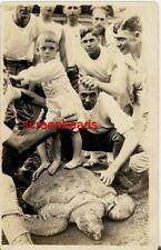 C1908-24 SCARED BOY ON TOP OF GIANT SEA TURTLE RPPC PHOTO VG picture