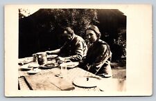 RPPC Man & Woman Eat at the Picnic Table VELOX 1907-1914 ANTIQUE Postcard 1347 picture