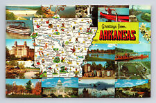 Pictorial Map Multi-View Attractions Greetings From Arkansas AR Postcard picture