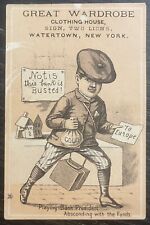 Victorian Great Wardrobe Clothing House Trade Card, Watertown, NY picture