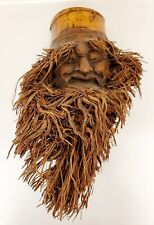 Antique Chinese Carved Bamboo Root Face Wall Hanging with Full Beard picture
