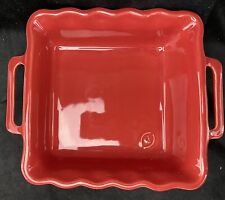 Appolia Country French Ruffled Two Handled Square Ceramic Baking Dish France Red picture