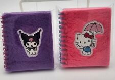 Lot Of 2 Adorable Hello Kitty Plush Fuzzy Mini Spiral Journals Pink And Purple  picture