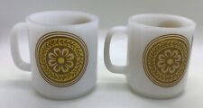 Vintage Glasbake Milk Glass Flower Medallion Boho Coffee Mugs Set Of 2 Glassbake picture