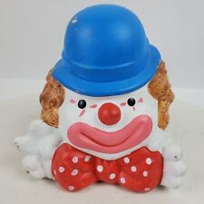 Vintage 1990s Circus Clown Coin Bank w/ Stopper Hand Painted Ceramic 6 Inch Tall picture