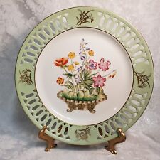 Chinese Display Plate #3 Green Reticulated Band w/Flower Basket Center 11 7/8