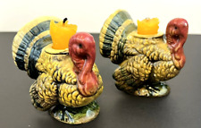 Set Of 2~Turkey Candle Holders~Thanksgiving Ceramic Figurines~Napcoware~Japan picture