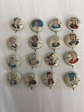 LOT of 16 ~ 1940’s KELLOGG’S PEP PINS ~ SMILIN JACK SANDY MORE GORGEOUS picture
