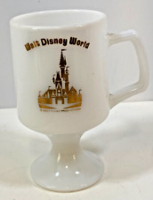 Vintage Walt Disney World Gold Logo White Milk Glass Coffee Cup 5.5