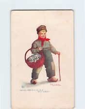Postcard Little Boy with Basket of Puppy Art Print 
