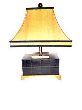 Vintage Monumental Brass Stacked Table Lamp with Linen Shade 16×22×16 inches picture