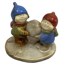 Christmasville Figurine by Ronnie Walter Holiday Ceramic 2 Boys with Snowball picture