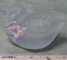 Vintage Frosted Glass Swan Candle Holder With Pink Bow And Pink Flower Accent  ￼ picture