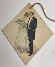Unused Vintage Charles Clark Art Deco Wedding Couple Bride Groom Bridge Tally picture