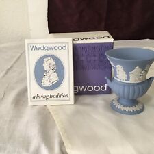 Wedgwood Small Urn Vase W/ Handles Made In England Blue Jasperware 3 1/4” picture