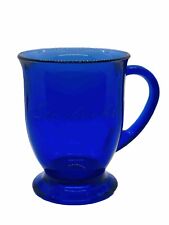 STARBUCKS Cobalt Blue Glass 16 oz Coffee Tea Pedestal Mug Anchor Hocking USA picture