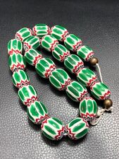 Vintage Venetian Trade Italian green Glass Chevron Beads mix size genuine Strand picture