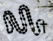 Vintage Nun's Catholic Rosary Long Large Beads 5 Decade Ebony Crucifix Italy picture