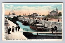 Sault Ste Marie MI-Michigan, Opening Of Sabin Lock, Vintage c1923 Postcard picture