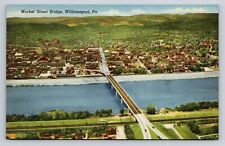 Williamsport PA Market Street Bridge Aerial View Linen Vtg Postcard Unused picture