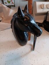 Vintage Black Cast Iron Horse Head Hitching Fence Post Topper With Tie Ring picture