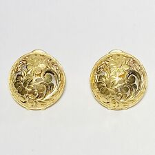 Honolulu Jewelry Company 14K Yellow Gold Hibiscus Scroll 20mm Dome Earrings 7.0g picture
