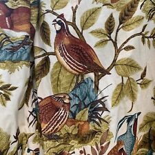 Mid Century 17 ft Partridge Drape Fully Lined Linen Birds Blue Rust Browns picture