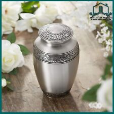 Adult Cremation Funeral Urn for Human Ashes, Pewter Etched with Velvet Bag picture