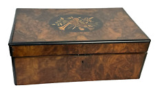 fine Edwardian Victorian 1800s burl walnut lap desk box birdseye maple inlaid picture