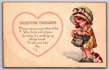 Charles Twelvetrees Valentine~Lil Girl w/Dolly & Puppy~Sends Heart~Stecher 1082C picture