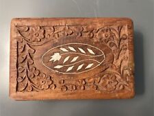 Vintage Carved Wooden Box with Inlays, Lined, 6x4x2.25 Inches picture