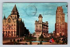 Syracuse NY-New York, Clinton Square, Savings Bank, Fountain, Vintage Postcard picture