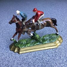 Vintage Equestrian Horse Racing Derby Jockey Cast Iron Door Stop 11”x8” Decor picture