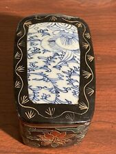 old china porcelain carved laquer ware art box vintage floral picture