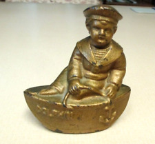 RARE Antique Cast Iron DOLPHIN Boy In Boat Grey Iron Co. Still Bank picture