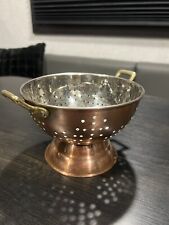 Vintage Lined Solid Copper Colander Strainer With Brass Handles 6.5” picture